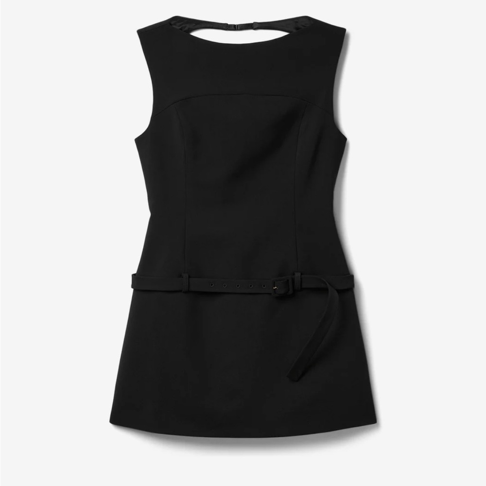 Sandy Liang Black Sheath Mini Dress Crew Neck Sleeveless